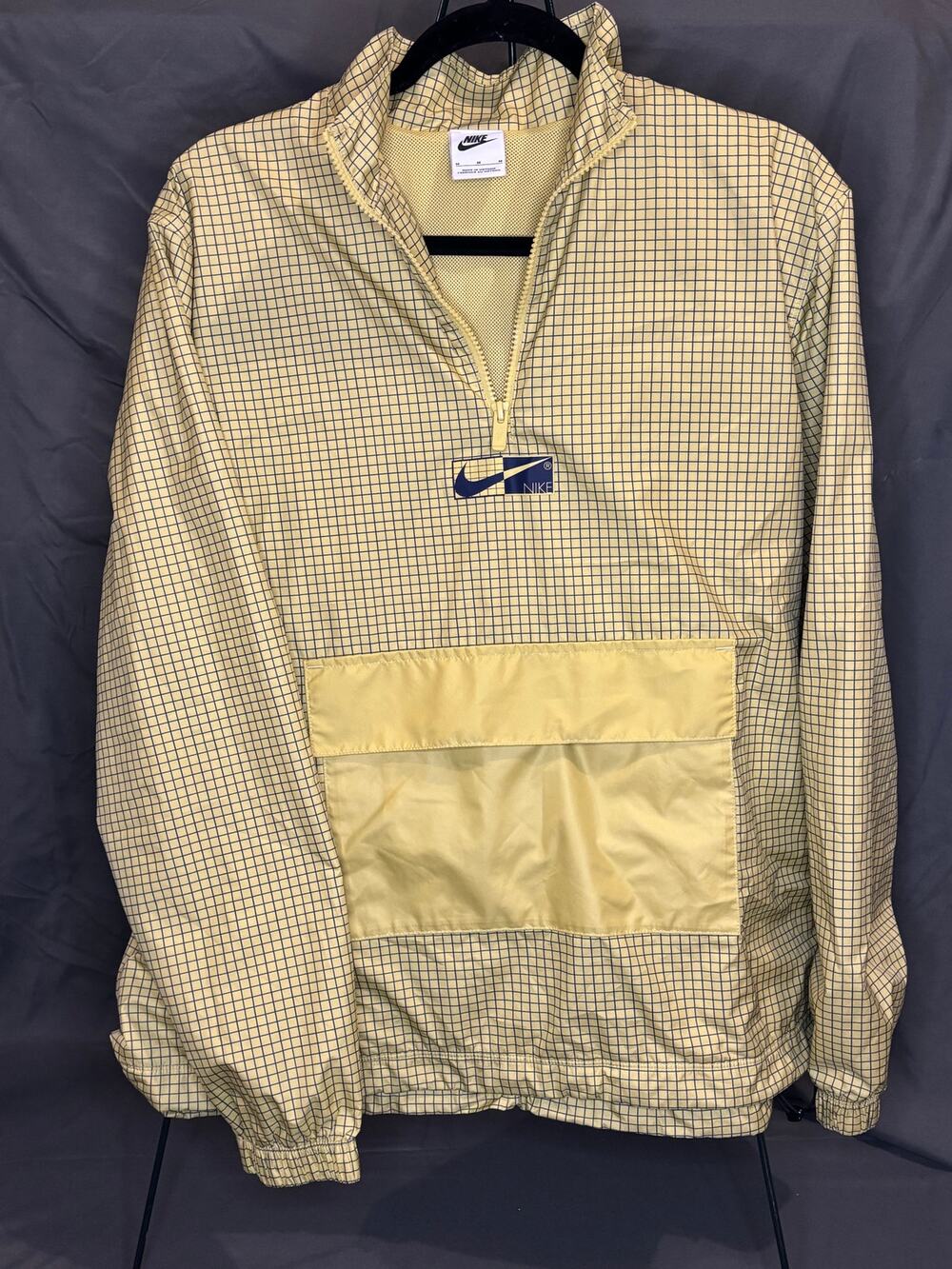 Vintage Nike Windbreaker Jacket Mens Medium Plaid Checkered 1/4 Zip Y2K Swoosh